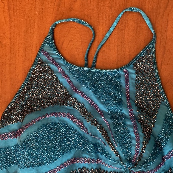 Vintage 90s Y2K 100% Silk Beaded Dress Slip Dress Backless Mermaid Prom Maxi - Picture 14 of 17